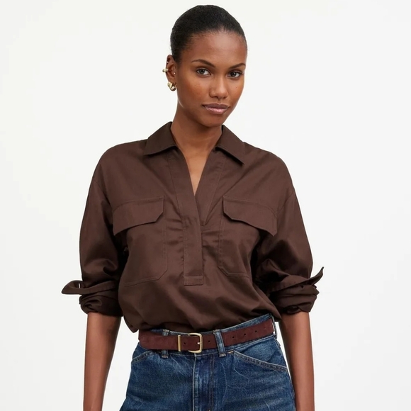 NWT Madewell Women's Utility Long-Sleeve Popover Shirt Size M Fall - Picture 1 of 5